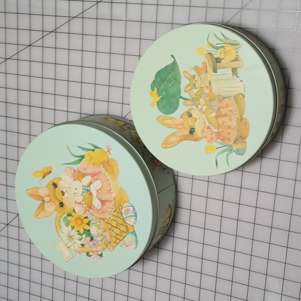VTG 1987 Easter Bunny Spring Metal Candy Tins Set of 2 Wang's International